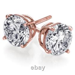 0.94 CT D I2 Real Round Solitaire Diamond Stud Earrings 18K Rose Gold 29254422