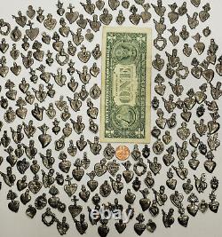 1000 HEARTS MILAGROS Old Silver Color mexican folk art, wholesale lot, 2 pounds