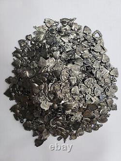 1000 HEARTS MILAGROS Old Silver Color mexican folk art, wholesale lot, 2 pounds