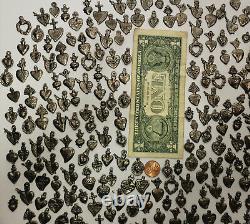 1000 HEARTS MILAGROS Old Silver Color mexican folk art, wholesale lot, 2 pounds