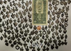 1000 HEARTS MILAGROS Old Silver Color mexican folk art, wholesale lot, 2 pounds