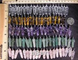 100 Pendants LOT Crystal Point Silver Wire Wrap Wrapped Charms WHOLESALE Bulk