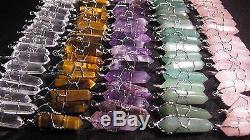 100 Pendants LOT Crystal Point Silver Wire Wrap Wrapped Charms WHOLESALE Bulk