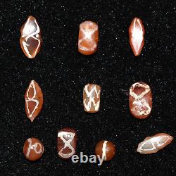 10 Ancient Etched Carnelian Longevity Stone Beads in very Good Condition