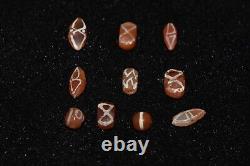 10 Ancient Etched Carnelian Longevity Stone Beads in very Good Condition