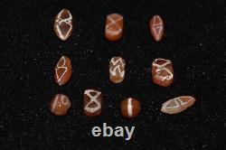 10 Ancient Etched Carnelian Longevity Stone Beads in very Good Condition