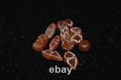 10 Ancient Etched Carnelian Longevity Stone Beads in very Good Condition