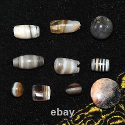 10 Authentic Ancient Banded Agate Stone Beads with Patina over 2000 Years Old