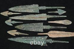 10 Genuine Ancient Luristan Bronze Arrow Heads & Spear Heads Circa 1200 800 BC