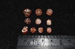 10 Large Ancient Etched Carnelian Beads with Rare Pattern in Very Good Condition