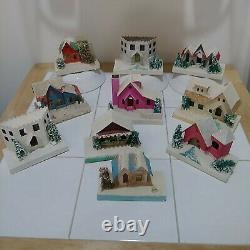 10 Vintage Christmas Village Mica Cardboard Putz Houses Trees Japan