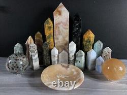 11.10lbs 20pcs Mixed Crystal Obelisk Point Tower Bowl Bulk Wholesale S9
