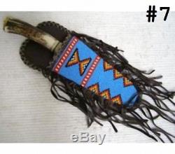 11 Native American Algonquin Made & Designed Beaded Fringed Sheath & Knife