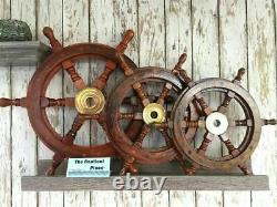 12, 18, 24 Nautical Boat Wooden/Brass Ship Steering Wheel Combo of 3 Pieces