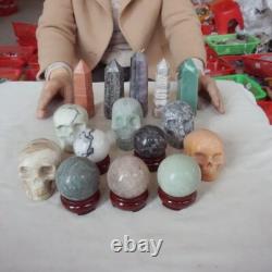 12.9LB 20Pcs Natural Quartz Crystal Jasper Skull Ball Point Mixed Stones Healing