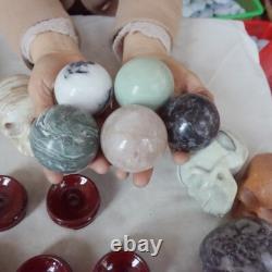 12.9LB 20Pcs Natural Quartz Crystal Jasper Skull Ball Point Mixed Stones Healing