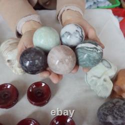 12.9LB 20Pcs Natural Quartz Crystal Jasper Skull Ball Point Mixed Stones Healing