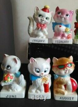 12 Vintage Norcrest Japan Calendar Birthday Month Cat Figurines Anthropomorphic