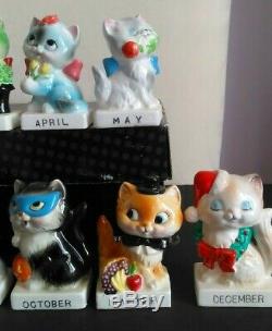 12 Vintage Norcrest Japan Calendar Birthday Month Cat Figurines Anthropomorphic