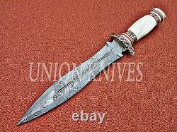 14 Custom Handmade Damascus Steel Dagger Hunting Knife With Camel Bone Handel