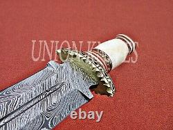 14 Custom Handmade Damascus Steel Dagger Hunting Knife With Camel Bone Handel