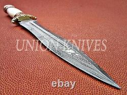 14 Custom Handmade Damascus Steel Dagger Hunting Knife With Camel Bone Handel