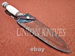 14 Custom Handmade Damascus Steel Dagger Hunting Knife With Camel Bone Handel