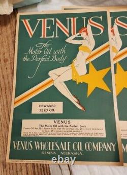 14 NOS 1929 Venus Motor Oil Unused Paper Label Dewaxed Zero Oil Pinup Girl