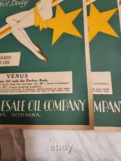 14 NOS 1929 Venus Motor Oil Unused Paper Label Dewaxed Zero Oil Pinup Girl