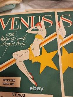 14 NOS 1929 Venus Motor Oil Unused Paper Label Dewaxed Zero Oil Pinup Girl