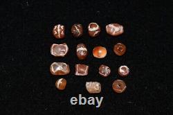 15 Ancient Near Eastern & Central Asian Etched Carnelian Beads in Good Condition
