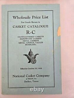1928 National Casket Co Covered & Hardwood Catalog & Wholesale Price Guide
