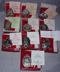 1983-1992 Towle Floral Series Christmas Sterling Ornaments Medallions Set 10