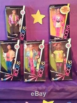 1985 Barbie and The Rockers, Barbie, Derek, Dee Dee, Diva, & Dana, a 5 Doll Lot