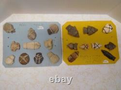 19 Piece Native American Rare Stone Arrowheads & Hide Scrappers Mounted on Cards