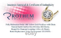 1.03 CT H SI2 Round Diamond Pendant Necklace 18K Yellow Gold 24254873