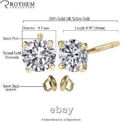1 1/2Ct I2 Round Diamond Stud Earrings Screw Back 14k Yellow Gold 38355171