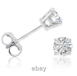 1/2ct TW Real (Natural) Round Diamond Solitaire Stud Earrings in 14K White Gold