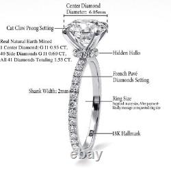 1.53 CT G I1 Diamond Hidden Halo Engagement Ring 18K White Gold 66855175