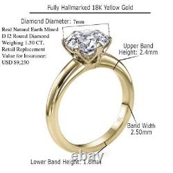 1.5 CT Diamond Engagement Ring Solitaire 18K Yellow Gold I2 D 00553904