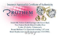1.5 CT Diamond Stud Earrings 18K Yellow Gold Screw Back I2 54090035