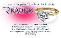 1.5 Carat Diamond Engagement Ring Solitaire 18K Yellow Gold I2 F 54696005