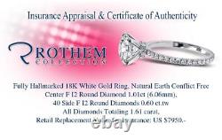 1.61 CT F I2 Diamond Hidden Halo Engagement Ring 18K White Gold Under 66854573