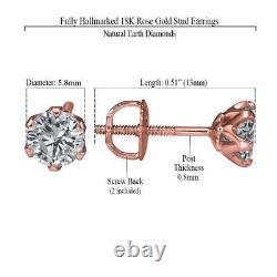 1.79 CT J I1 6 Claw Diamond Stud Earrings Screw Back 18K Rose Gold 54913308