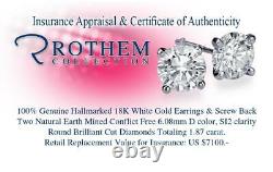 1.87 CT Diamond Earrings Studs White Gold 18K SI2 D Real 54123348