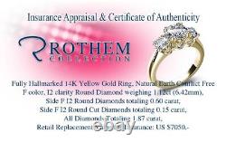 1.87 Carat 3 Stone Diamond Anniversary Ring Yellow Gold I2 $7,050 55099038