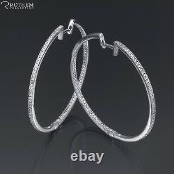 1 CT Diamond Hoop Earrings 2 Inch Inside Out 18K White Gold Womens 713