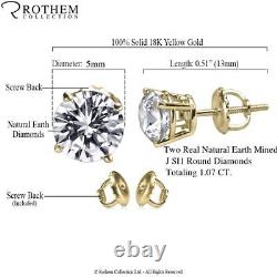 1 CT J SI1 Diamond Stud Earrings 18K Yellow Gold Women Anniversary Gift 03654486