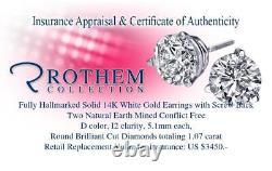 1 Ct D I2 Anniversary Round Diamond Stud Earrings 14K White Gold 53275207
