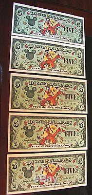 2000 Goofy Disney Dollars Five Dollars 15 Consecutive Uncirculated Dollars